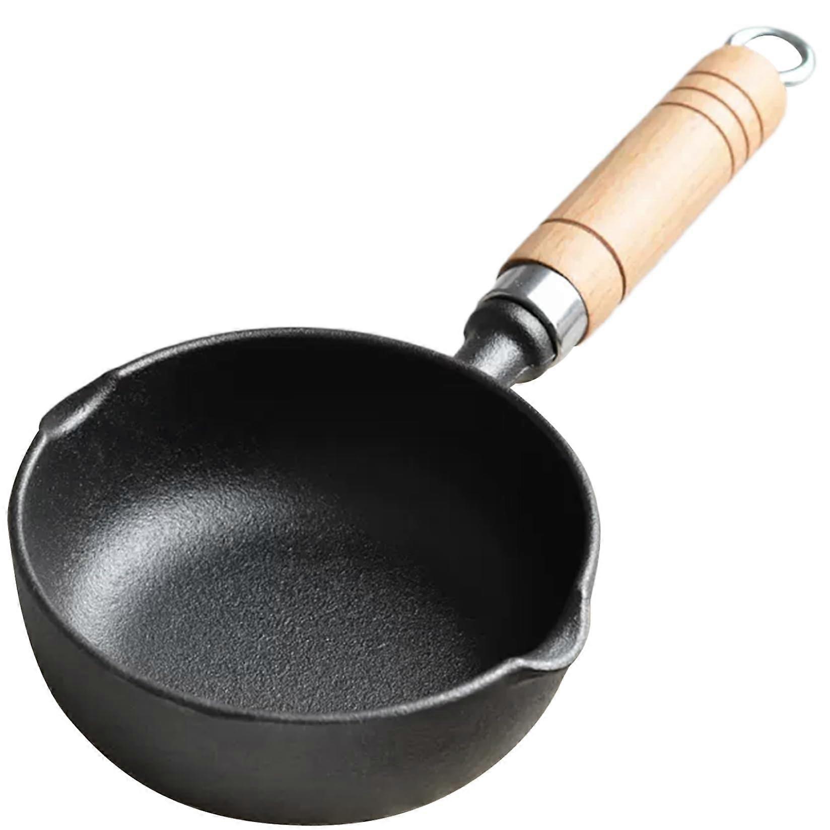 Butter Melting Pot, Small Non-Stick Cast Iron Sauce Pot with Wood Handle for Melting Butter, Oil, Chocolate, and Candy
