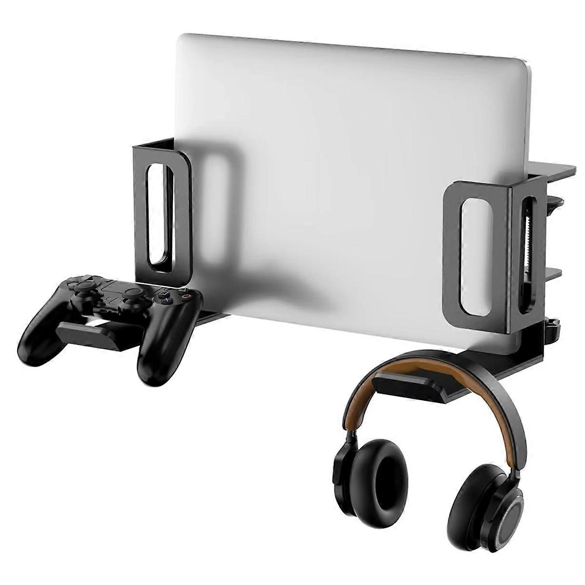 Vertical Laptop Stand, No Drill Desk Side Laptop Stand Organizer Adjustable Laptop Holder Desk Clamp on Black