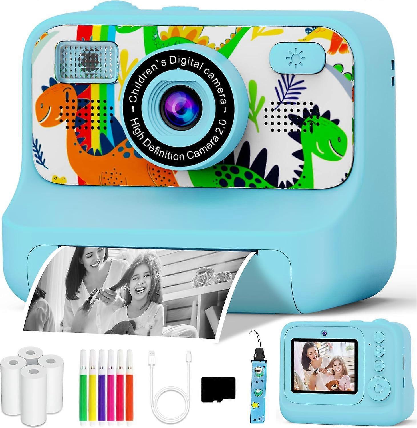 Kids Camera, Upgrade Kids Camera Instant Print, Front Rear Dual Selfie Digital CAM with 1080P Videos, Portable Travel Toy with Games and Music,Blue
