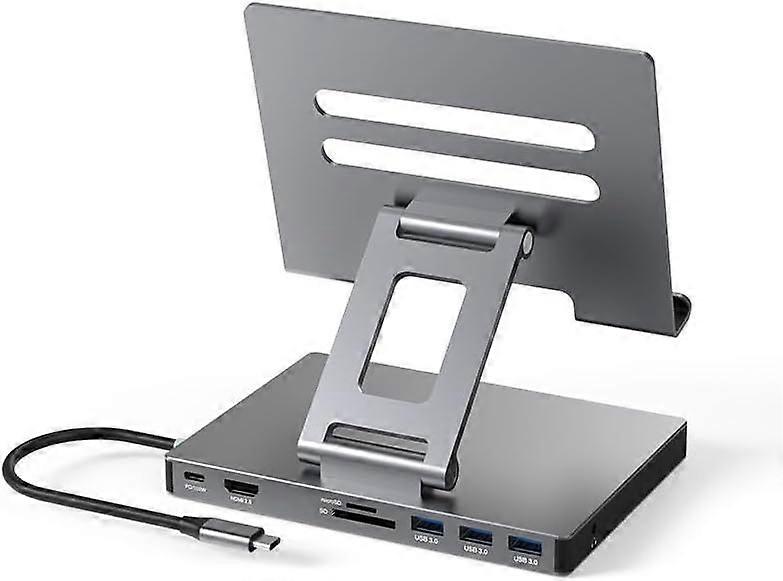 iPad Pro USB C Hub Stand, Adapter for iPad Pro M4 M2 M1 13 12.9 11 Inch iPad Air Docking Station(Gray)