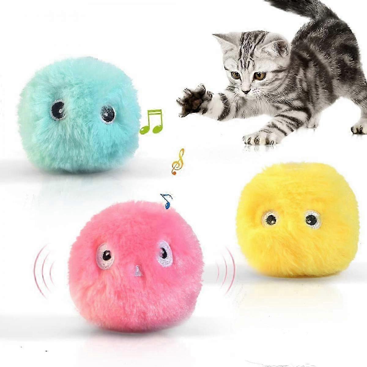 3 Pack Fluffy Plush Cat Ball Toys, Interactive Chirping Balls Cat Kicker Toys, 3 Lifelike Animal Chirping Sounds, Fun Kitty Kitten Catnip Toys for Cat