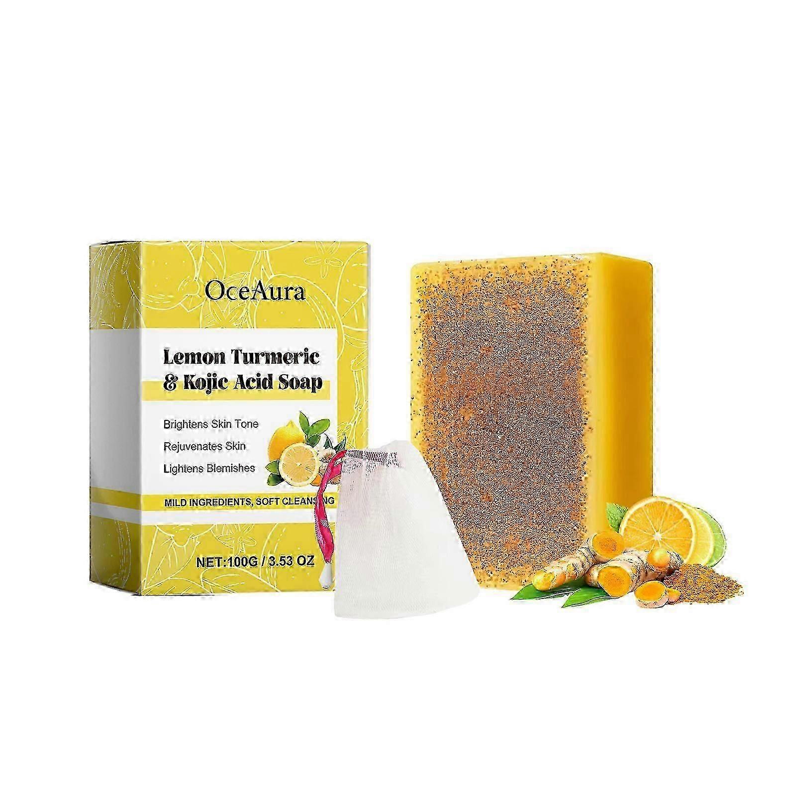 OceAura Lemon Brightening Turmeric Curcumin Soap is a gentle cleansing and moisturizing soap that leaves the skin refreshed and delicate