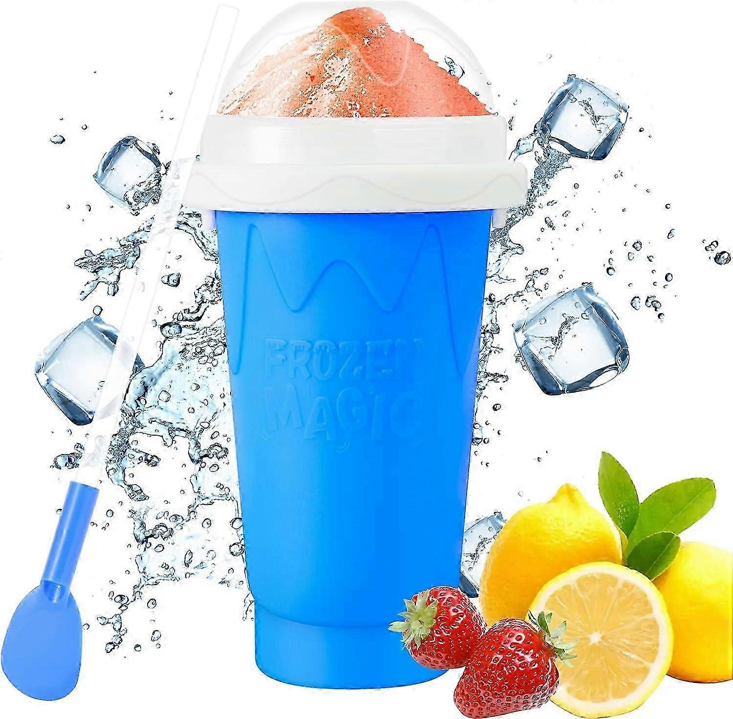 Cup Slushie Cup, Quick Frozen Magic Squeeze Cup, Double Layer Squeeze Slushy Maker Cup, For Kids Homemade Summer DIY Milk Shake Ice Cream Maker(Blue)