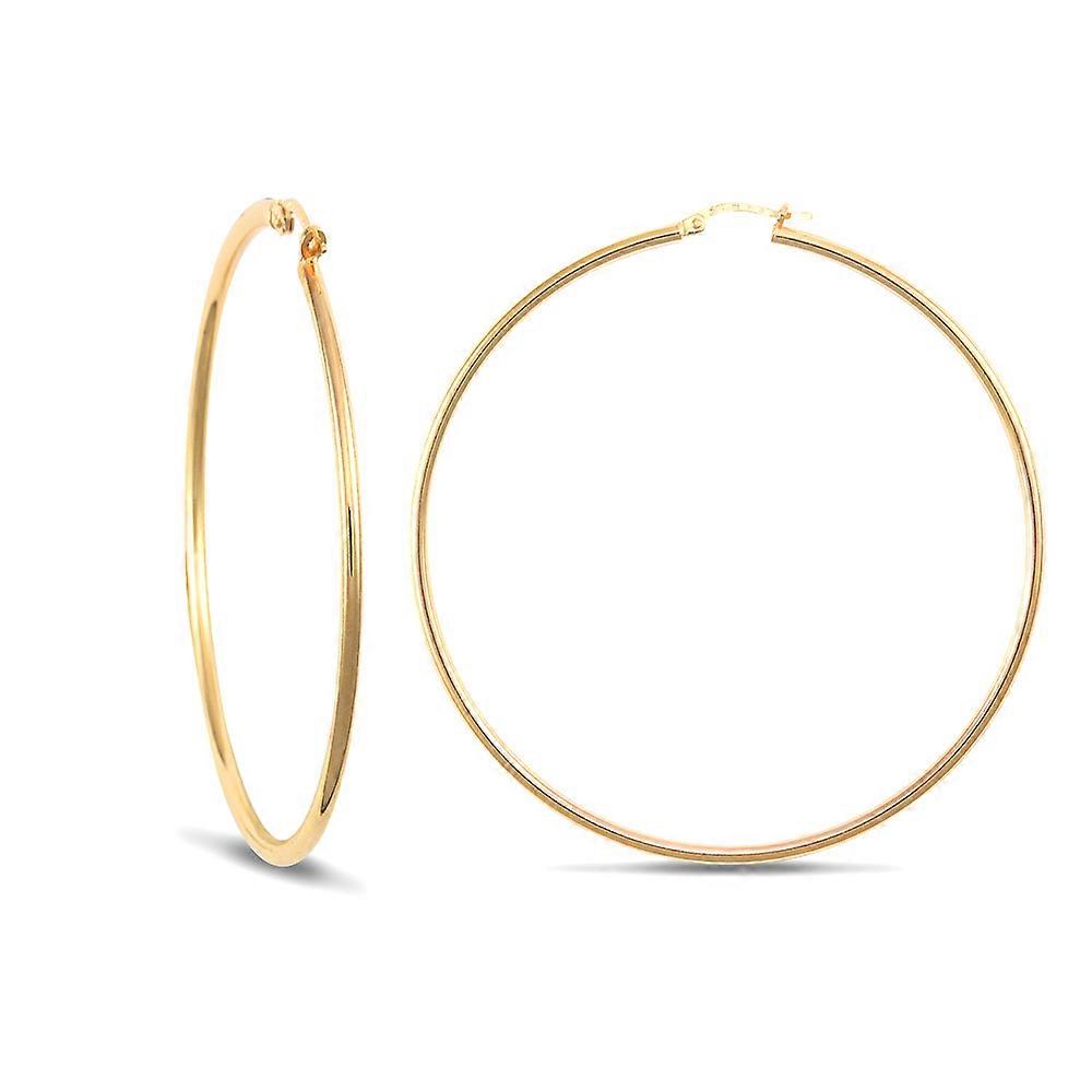 Jewelco London Ladies 9ct Yellow Gold Polished 2mm Hoop Earrings 65mm
