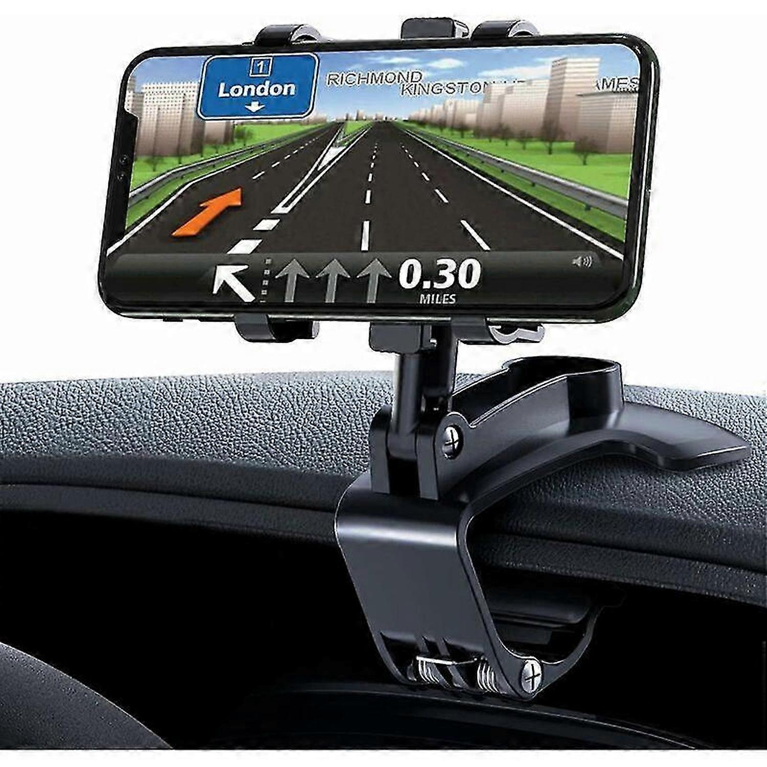 360 degree rotation car phone holder, for dashboard, compatible with GPS and cell phones from 4.0 to 7.0 inches. Black