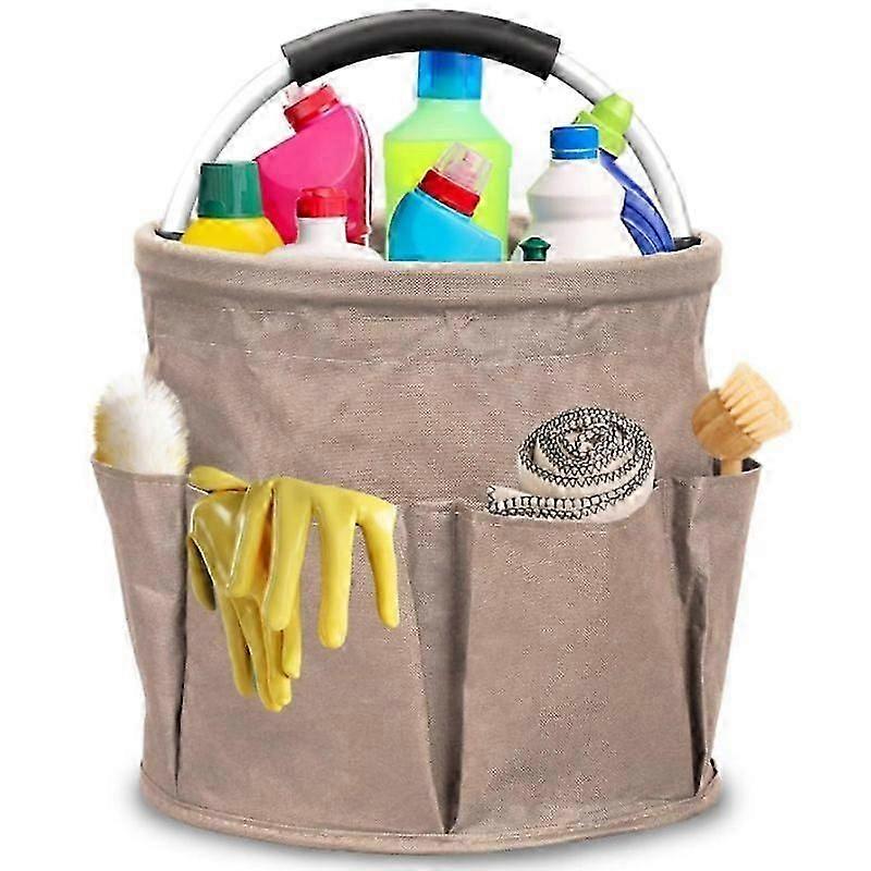 Foldable Tool Bag Cleaning Products Organizers Portable Cleaning Bucket Organiser for Storing Towels (Khaki)