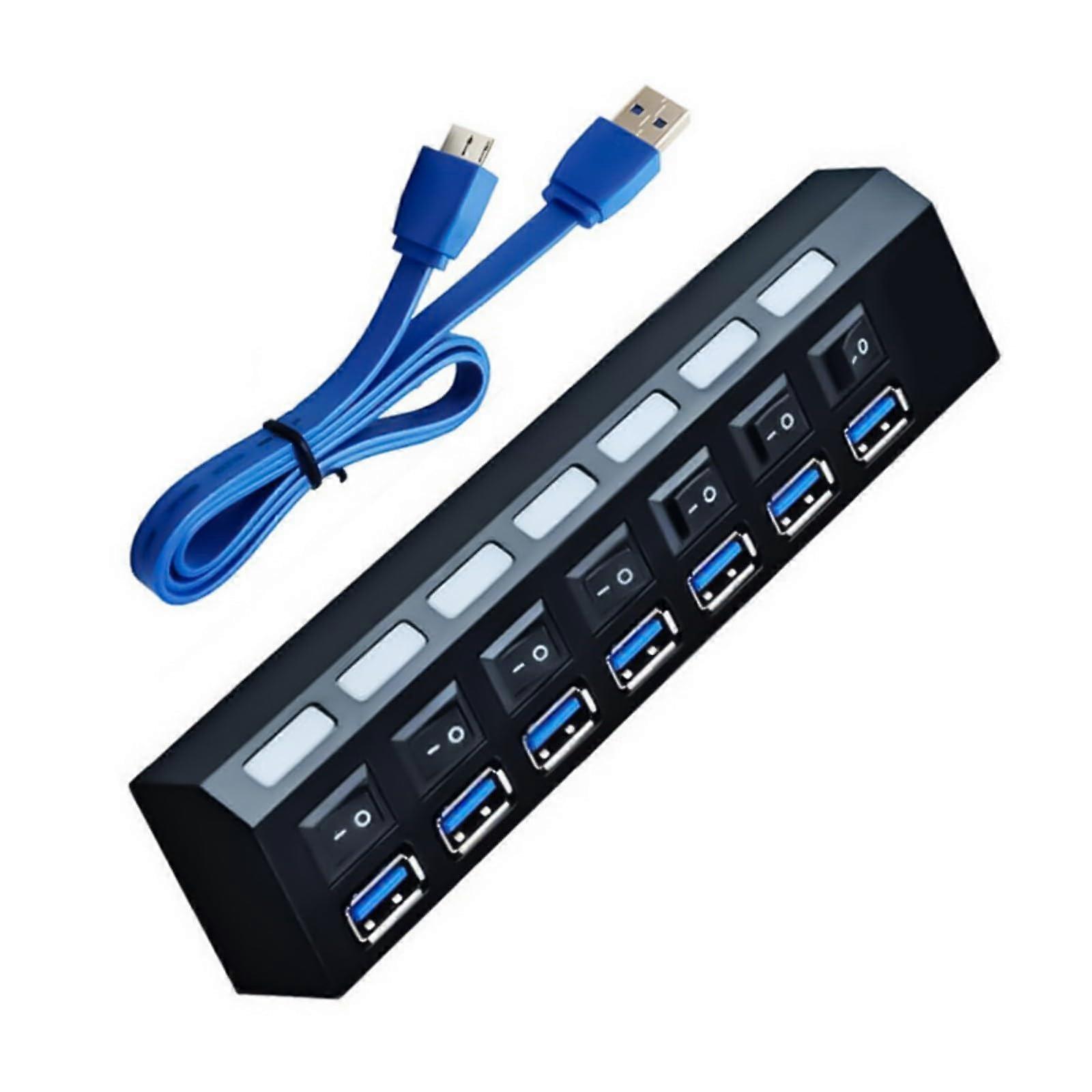 USB3.0 Hub 7Port With Power Adapter, Desktop USB 3.0/2.0 Hub Expander Switch For PC