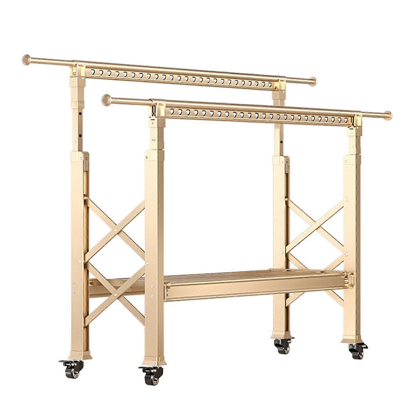 Floorstanding Folding Clothes Drying Rack Telescopic Lifting Hanger Champagne Gold SpaceSaving Laundry Solution