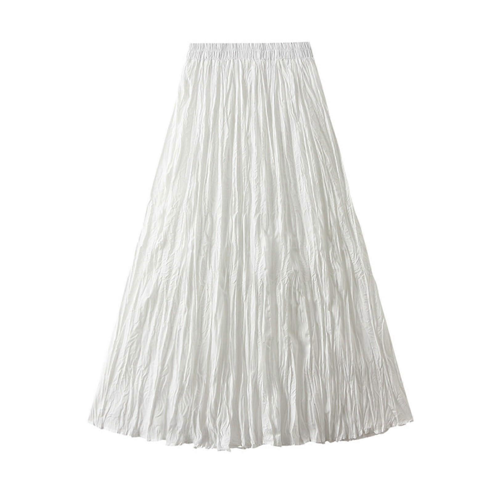 Drawstring Skirts For Women Flowing Pressed Pleated ALine White Long Skirt Size Medium One Size