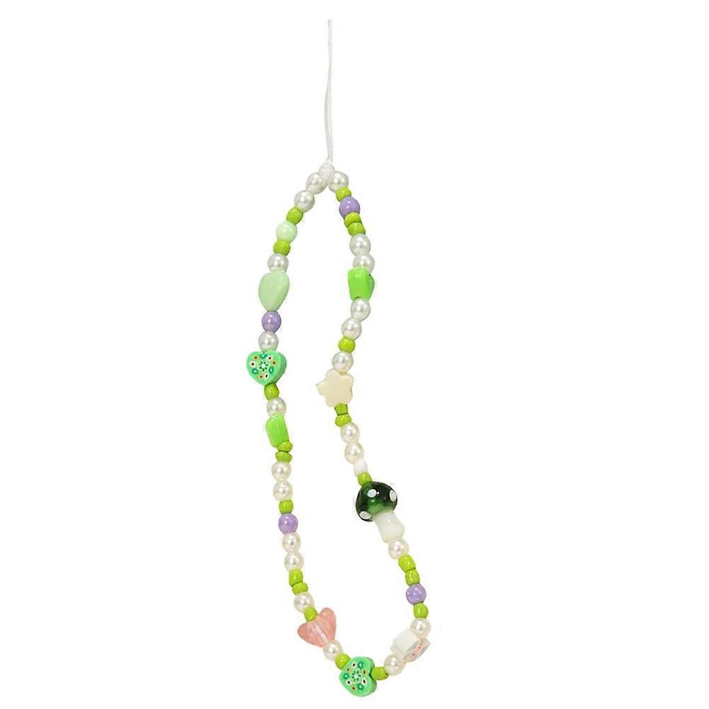 Wrist Lanyard Cellphone Lanyard Phone Accessory Daily Use Green Round Beads Anti-Loss 1Set