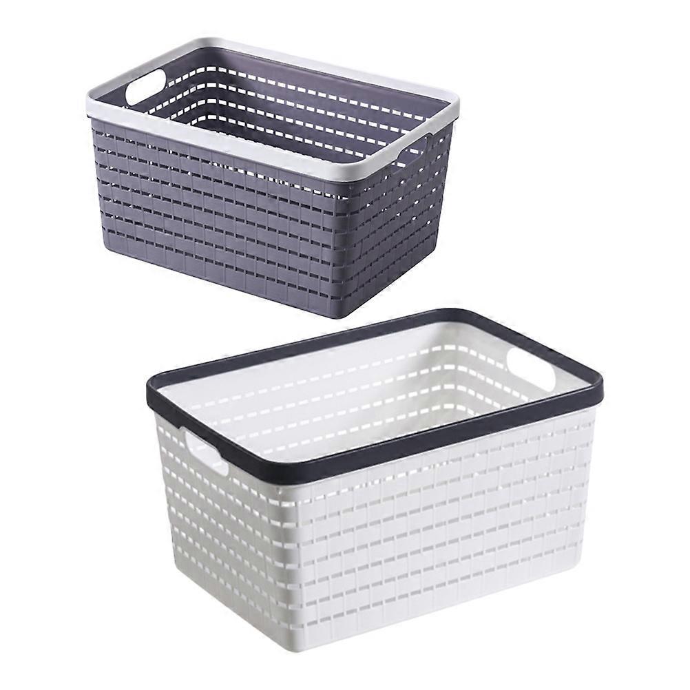Multi-Purpose Plastic Storage Basket 2Pcs For Bathroom Simple Style Cutout Handle 26.00x17.50x14.00cm