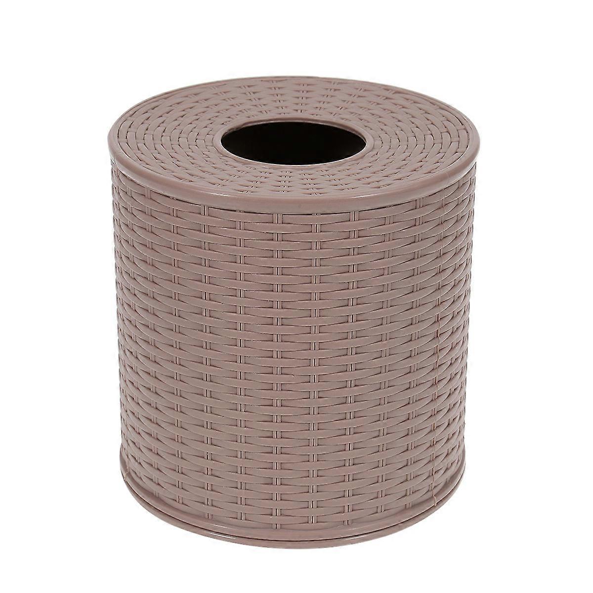 Round Tissue Storage Box For Home Decoration In Brown Color With Classical Design 1Pack