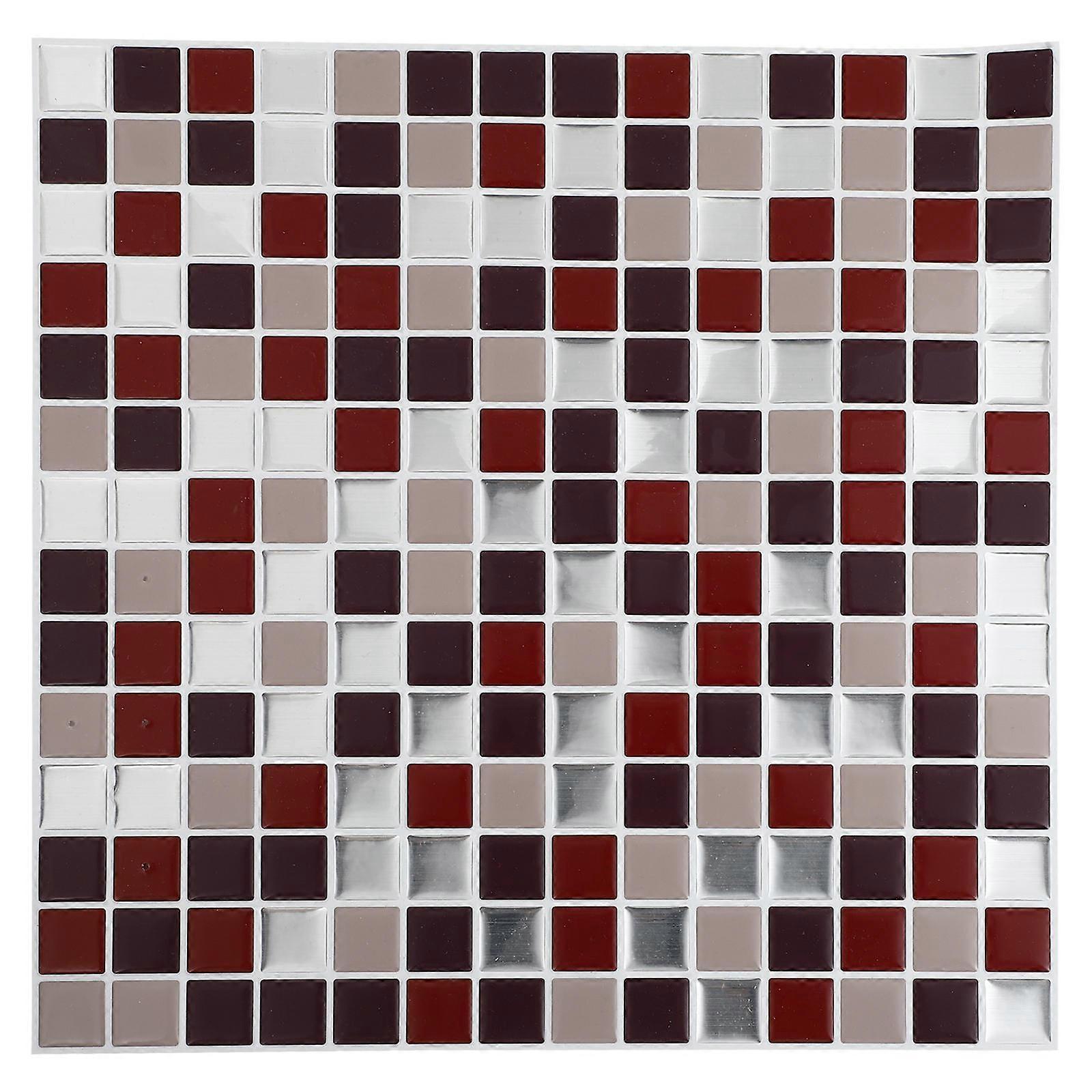 Kitchen Wall Sticker Mosaic Pattern for Bathroom Decor 2 Sheets Dark Red