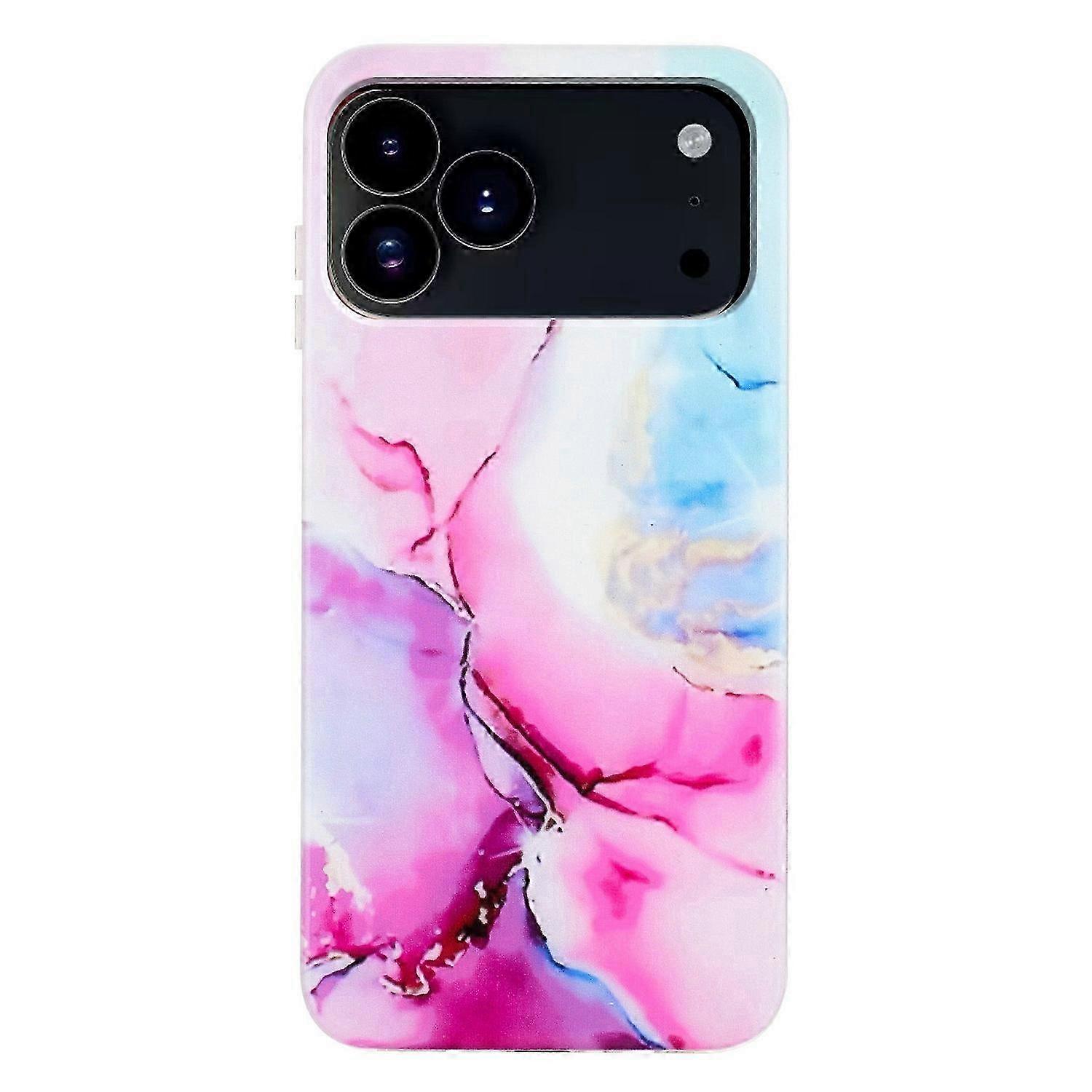For iPhone 17 Pro Case Marble Pattern Painted TPU Phone Back Cover - Pink Blue