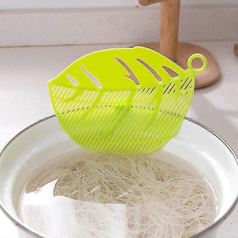 2pcs Green Multifunctional Durable Leaf Shape Washing Rice Sieve Pea Colander Clip Cleaning Kitchen Tools
