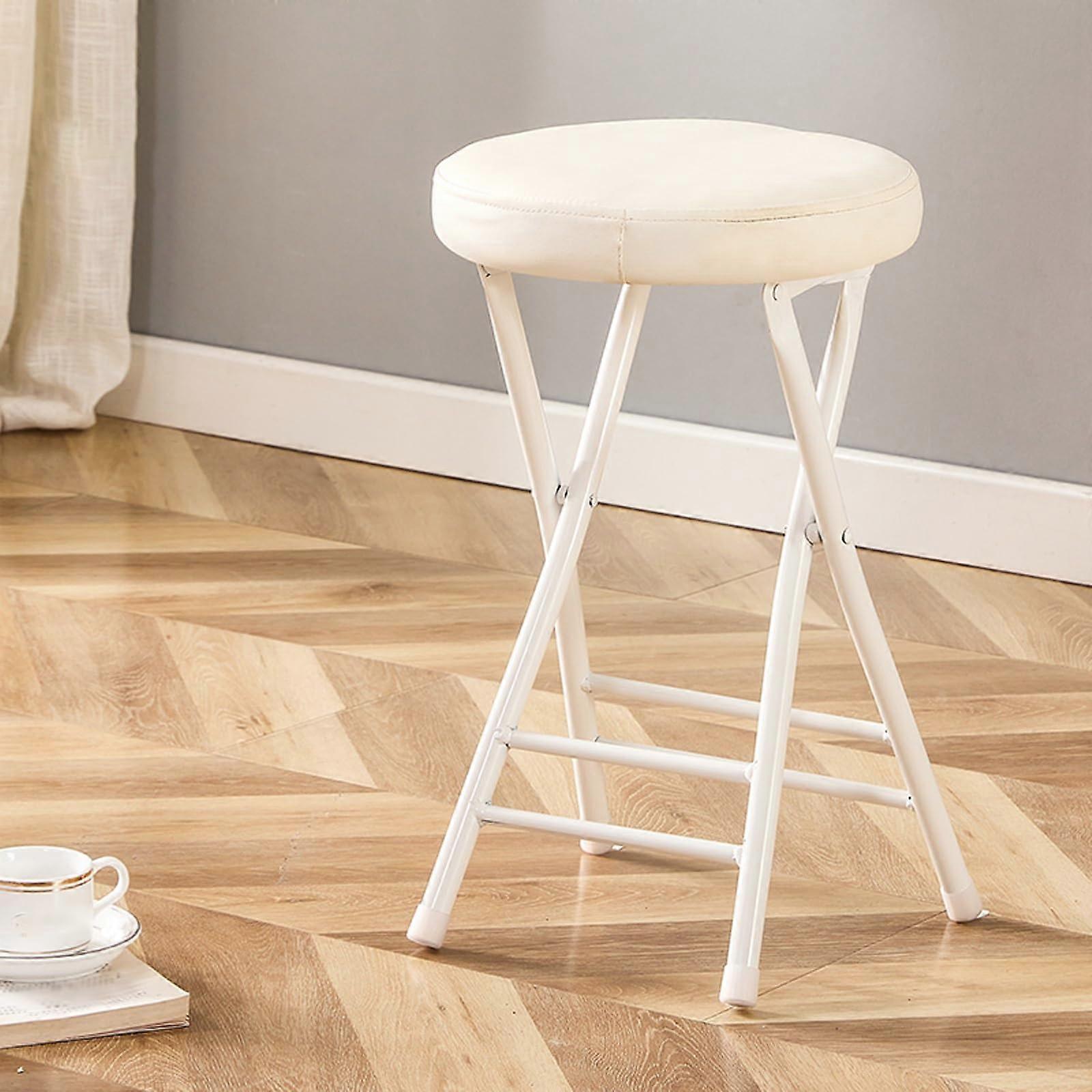 Round Compact Folding Stool 11.81Inch Portable Padded Seat Foldable Indoor Bar Stool White One Size For Adults