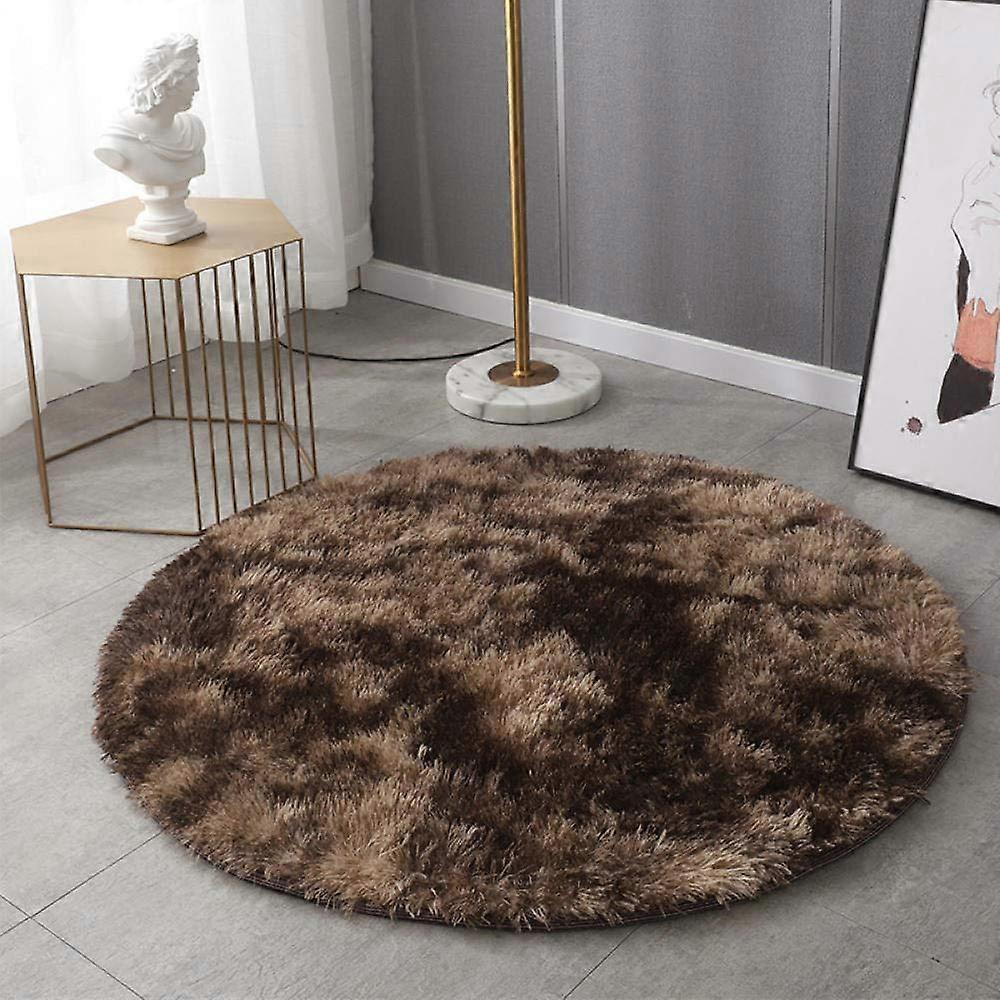 Nordic Round Rug Shaggy Gradient Color Washable 160 cm Diameter Hanging Chair Mat Yoga Mat Brown TieDye