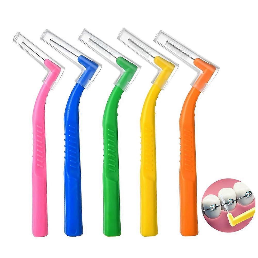 Interdental Brush Angled Head, 100 Pcs, 5 Sizes, NonSlip Handle, Plaque Remover For Narrow Gaps, Healthy Gums