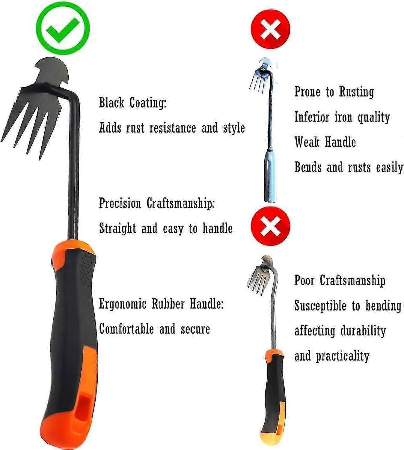 Gardena Weeder with Handle, Manganese Steel, 4 Teeth Dual Manual Weed Pulling Tool (Black)