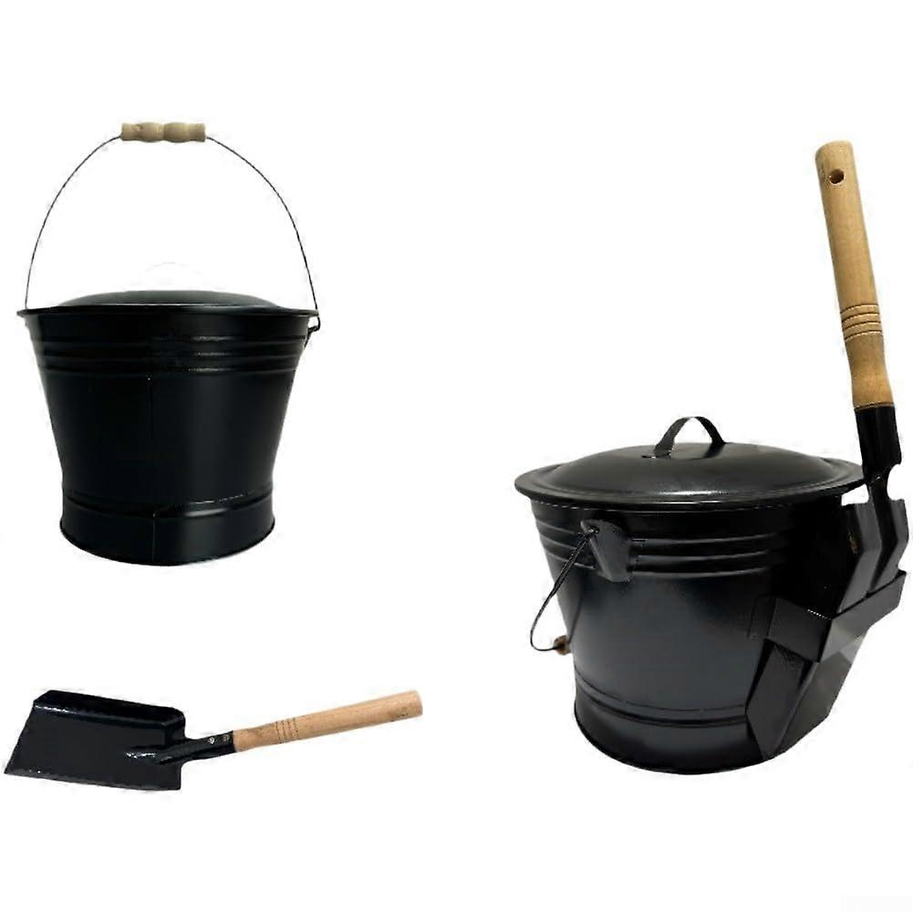 Ash Bucket Fireproof With Lid For Fireplaces Round Metal Charcoal Bucket With Shovel For Efficient Ash Cleanup