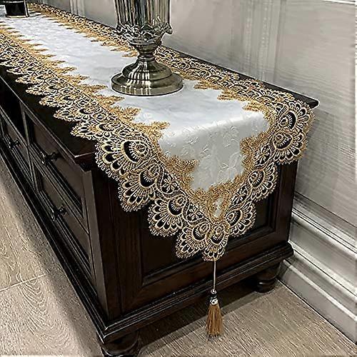 Oval Embroidered Lace Table Runner with Tassels