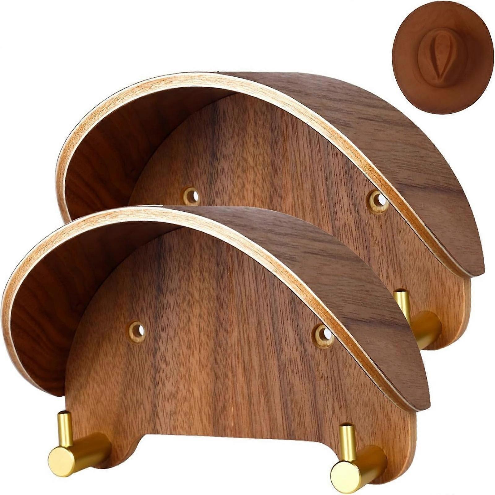 Pair Of Natural Wood Cap Display Hangers With Protective Coating Metal Wall Keep Hats Condition Multicolor