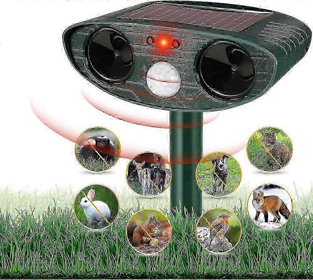 Repellent Ultrasonic Solar-Powered Animal Deterrents for Gardens - Motion Activated Sensor Repeller for Farm Animals & Foxes