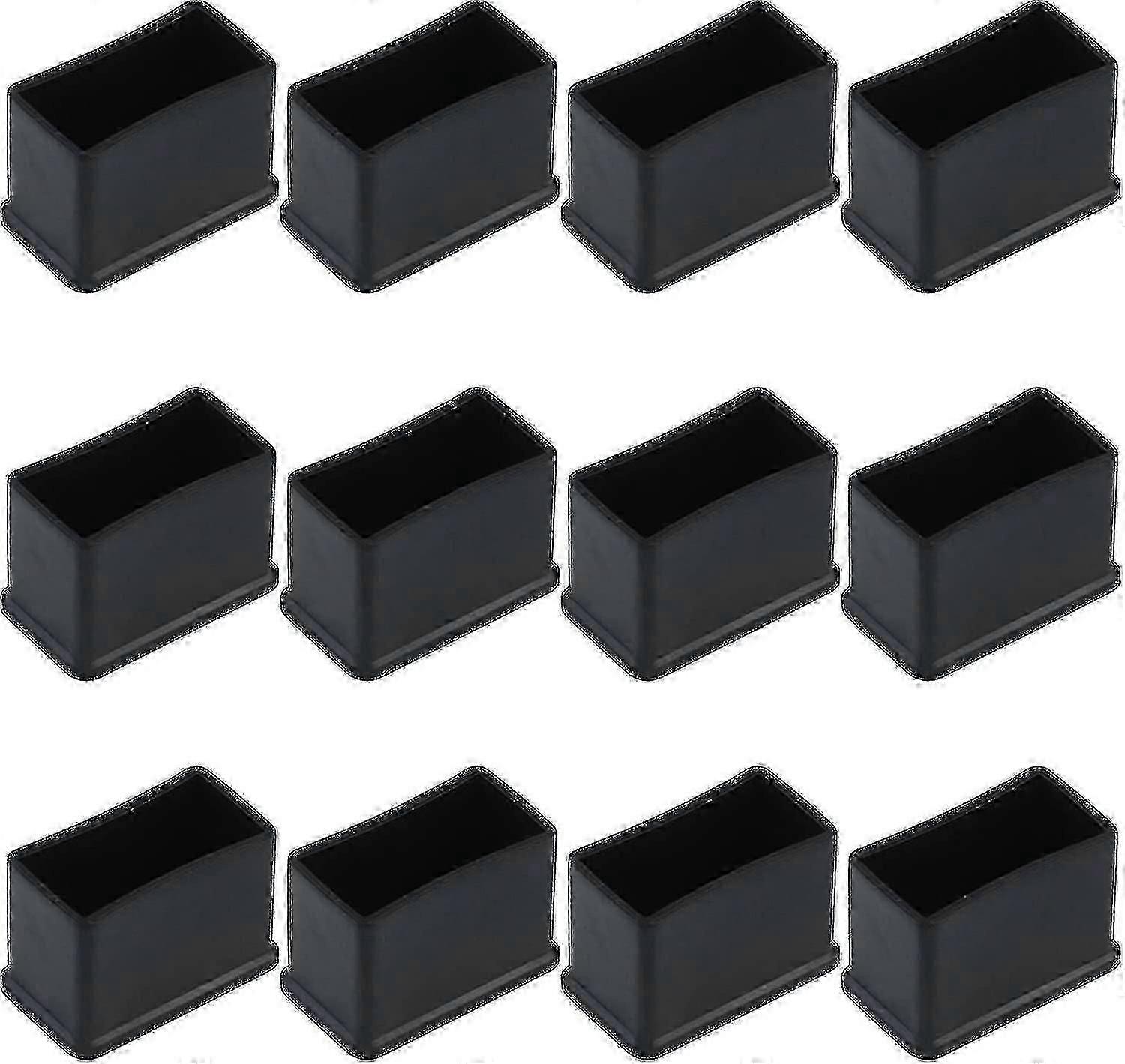 12 Pack 15 X 30 Mm Black Rectangular Rubber Felt Table Or Chair Leg Protector Caps