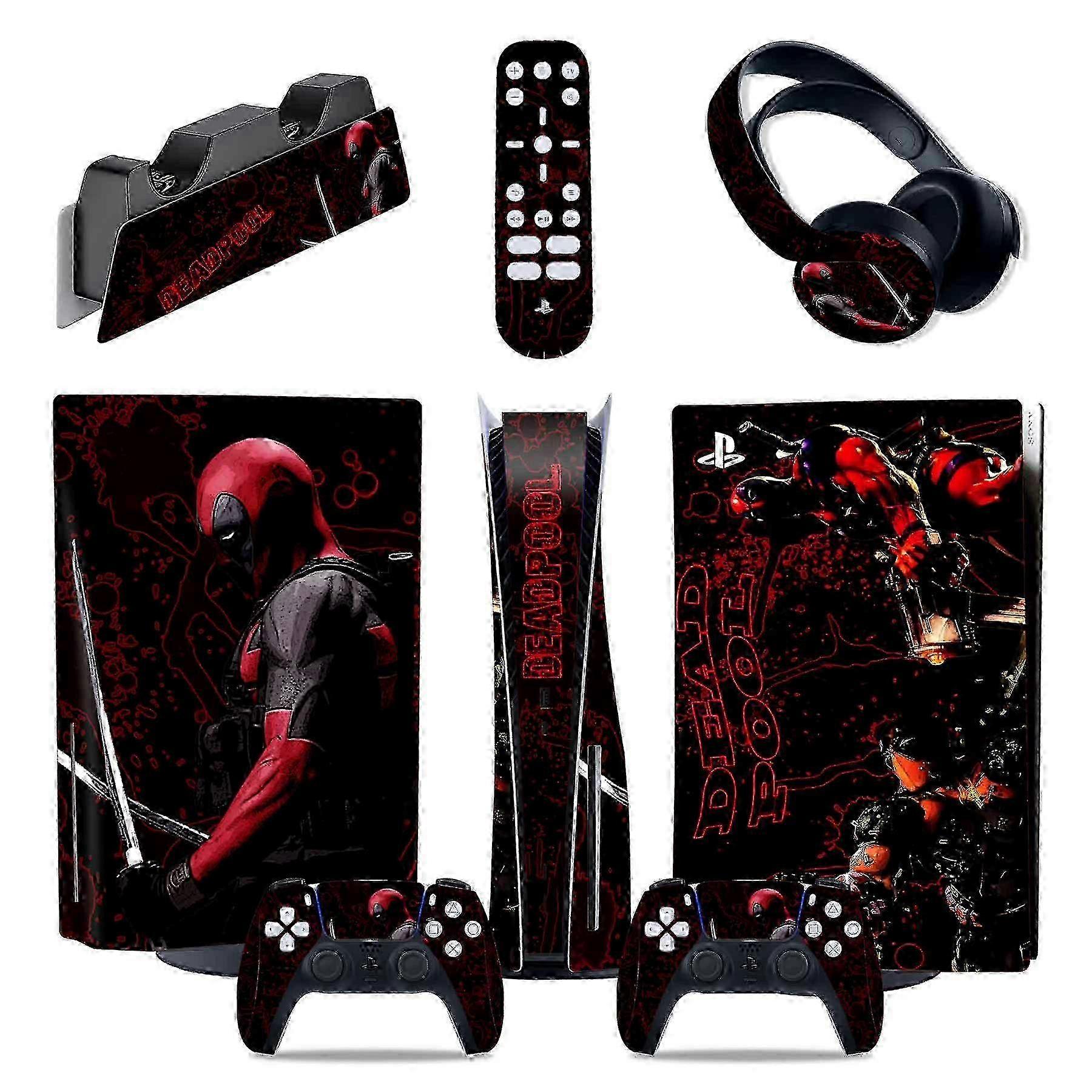 Deadpool Skin Sticker For Playstation 5, Protective Case For Ps5 Console Controller, 5 In 1 Skin Kits, Vinyl Sticker Deliberately, Boy