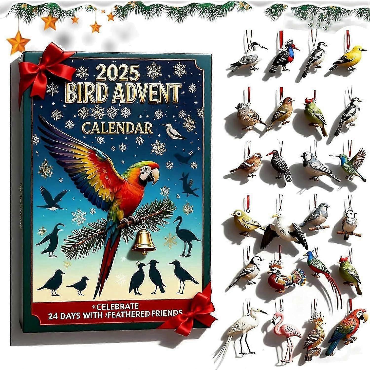 Bird Advent Calendar Advent Calendar 2025 Ornaments, 24 Days Christmas Countdown