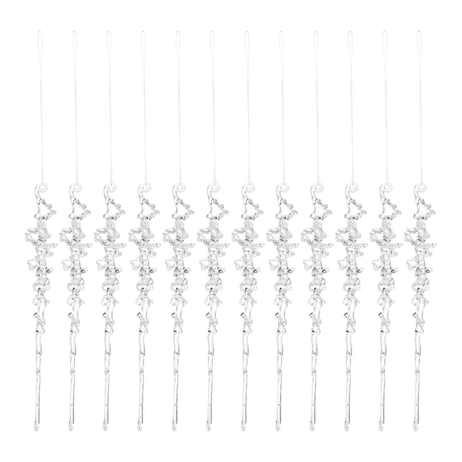 12Pcs Clear Acrylic Icicle Hanging Ornament Shatterproof Holiday Tree Decorations For Christmas Tree and Window Display  Clear