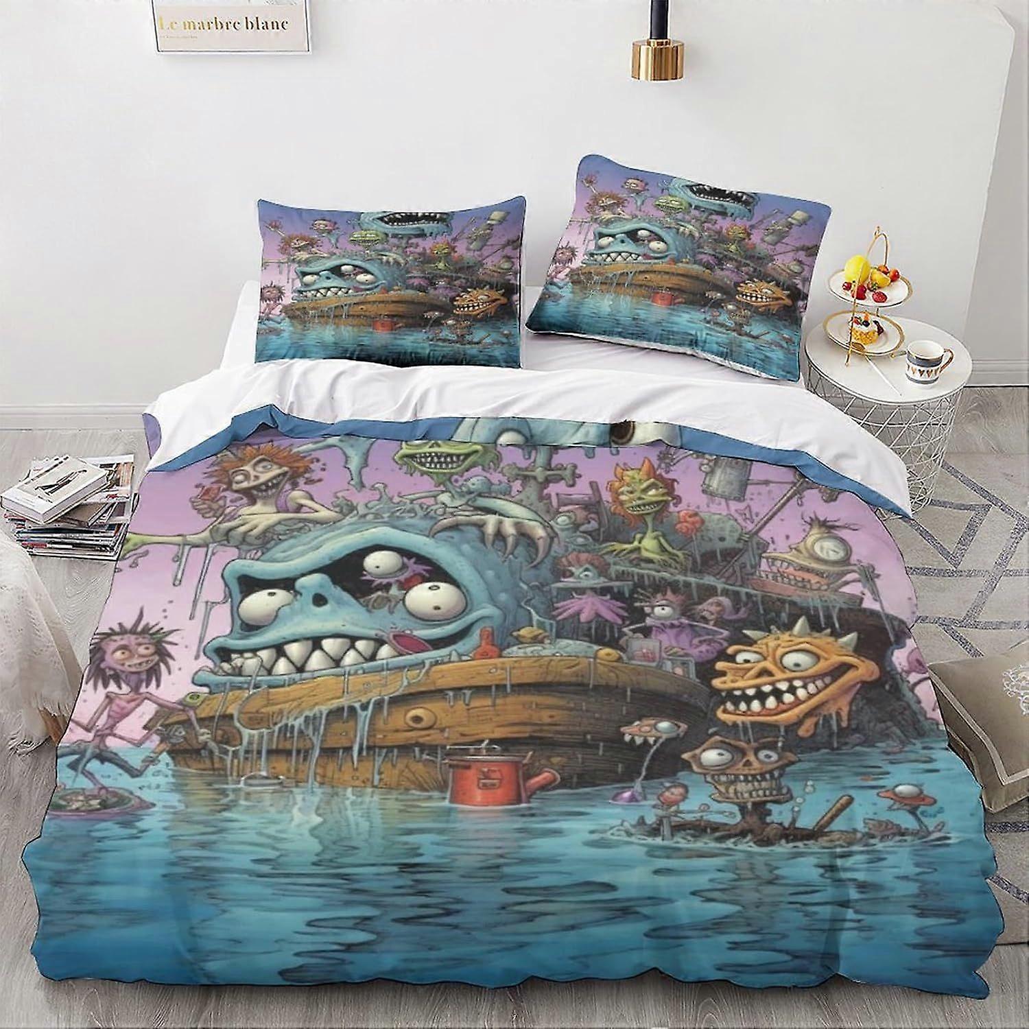 LikeEj Monstros Roupa de Cama Set Cartoon Colcha Capa carro vintage tema edredom Capa Microfibra respirável Edredom Capa Dupla