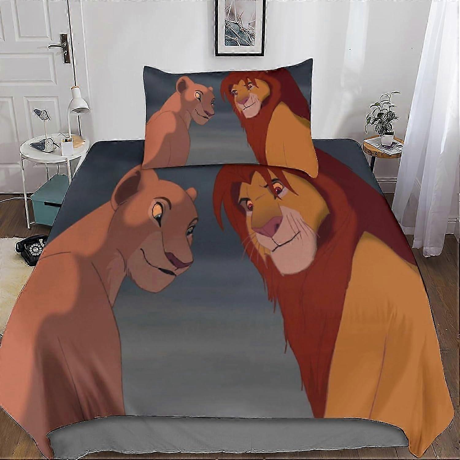 أطقم أغطية لحاف الأسد الملك D ، طقم مفروشات مطبوعة من الألياف الدقيقة مع غطاء لحاف وأغطية وسادات بسحاب مفرد 135 * 200 سم