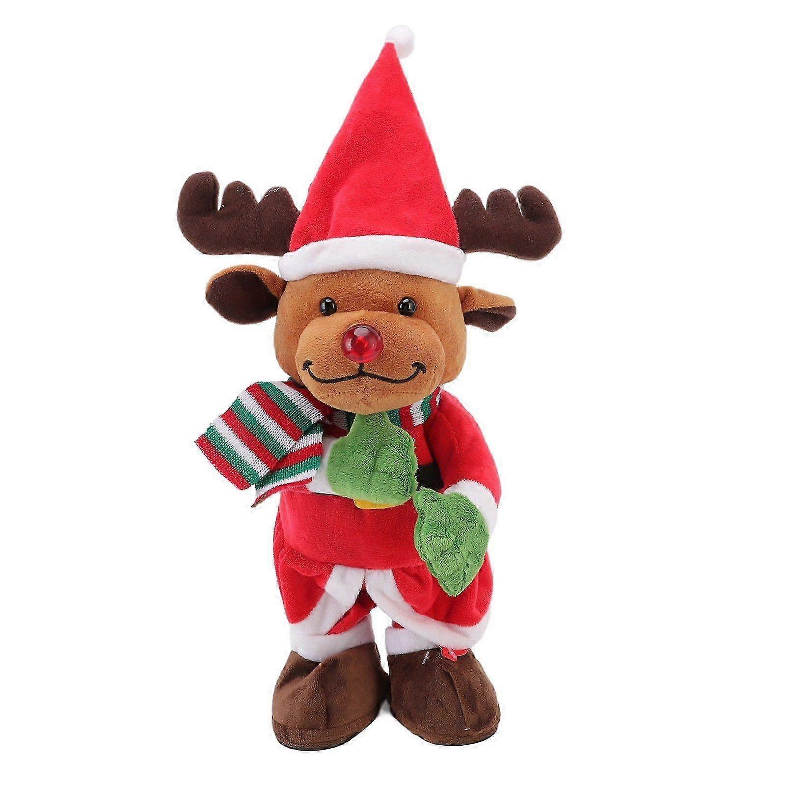 Electric Christmas Reindeer Toy, Plush Material, Singing Dancing and Light-up Function Doll