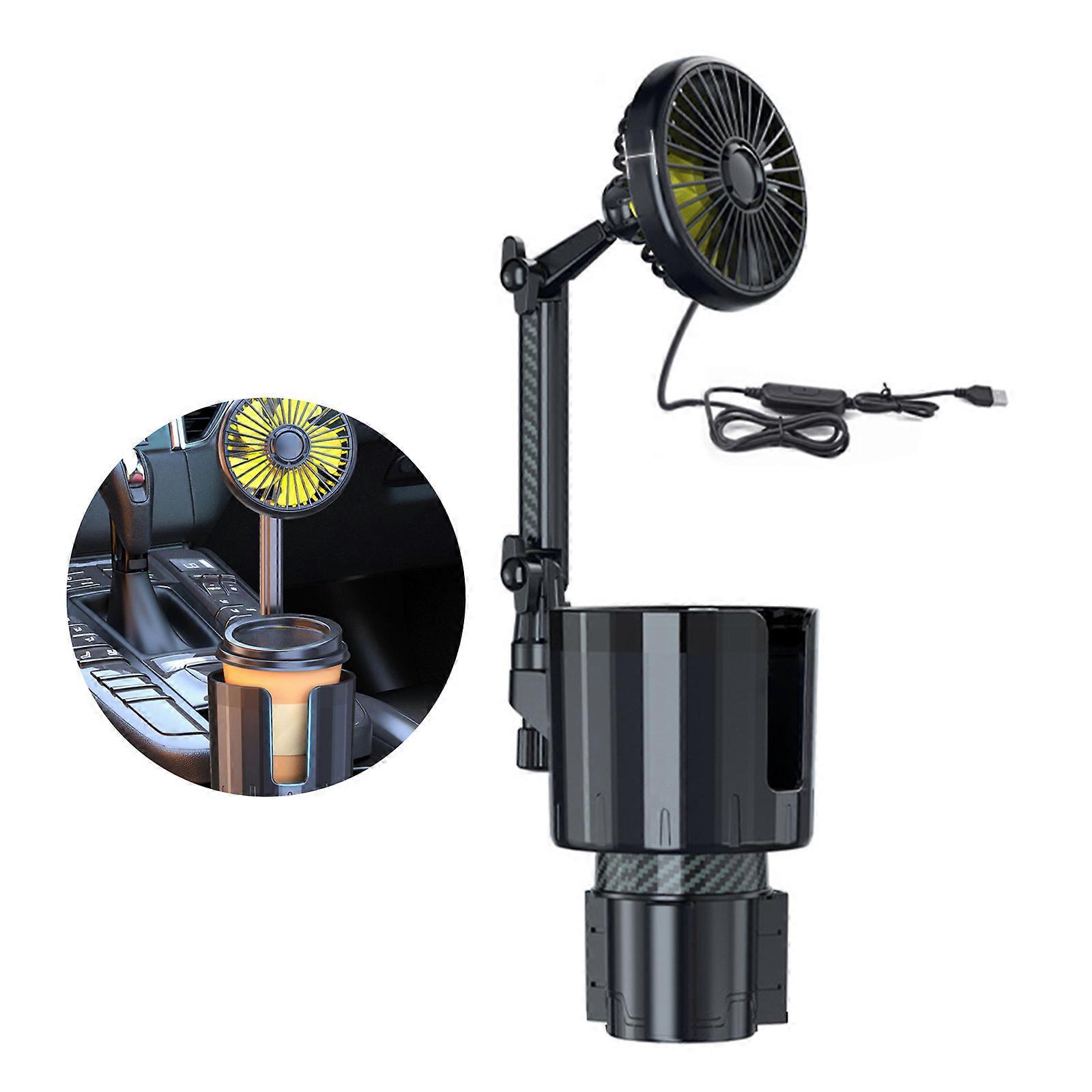 USB Car Fan Mounted Cup Holder Powerful Speed with Adjust Direction 360°Rotate for Travel Multicolor