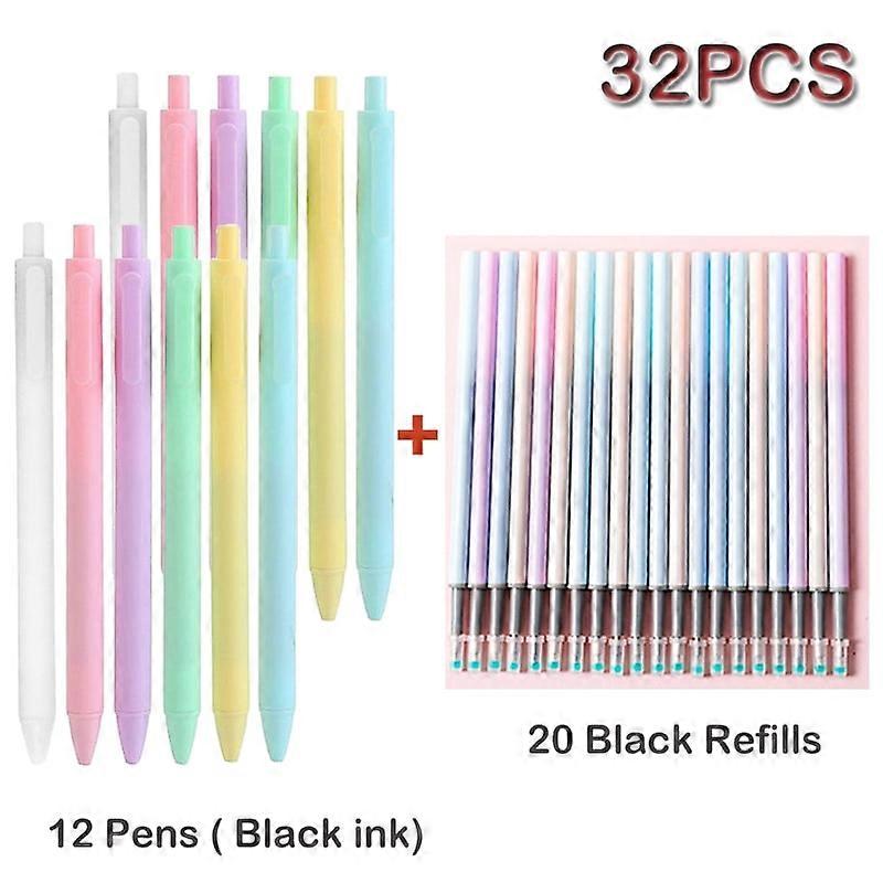 OBOSOE 12PCS Retractable Ballpoint Pen,Colored Barrel,Medium Nib,0.5mm,Black Ink+20PCS Replacement Refill