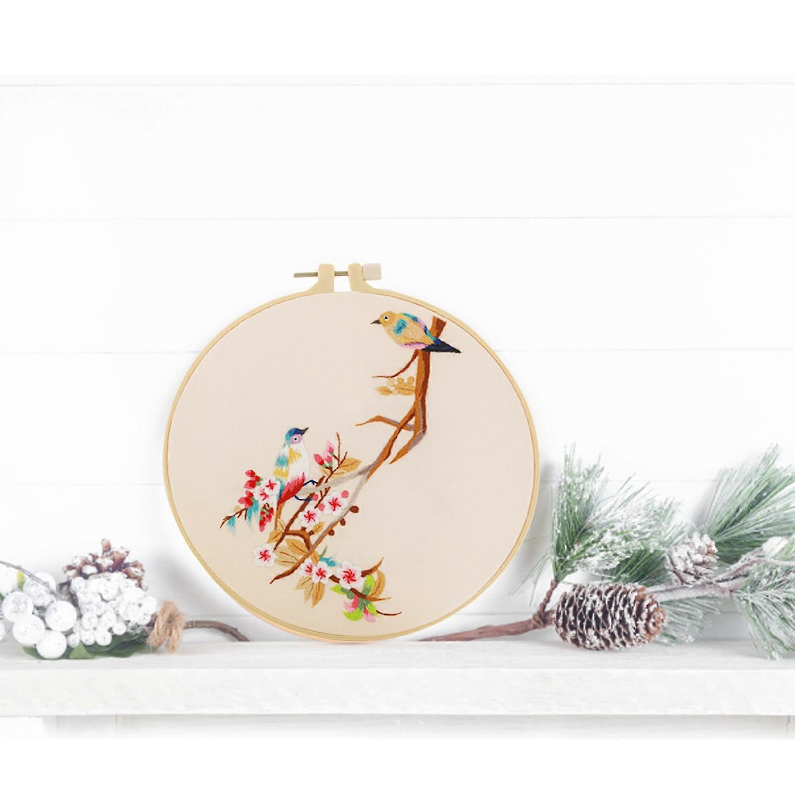 Giyblacko Embroidery Starter Kit for Beginners, Includes Hoop, Cloth, Threads, 3 Needles, Bird & Tree Design