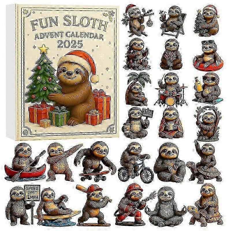 Fun Sloth Advent Calendar 2025, 24 Day Christmas Countdown Calendar With 24 Pcs Cute Collectible Slo