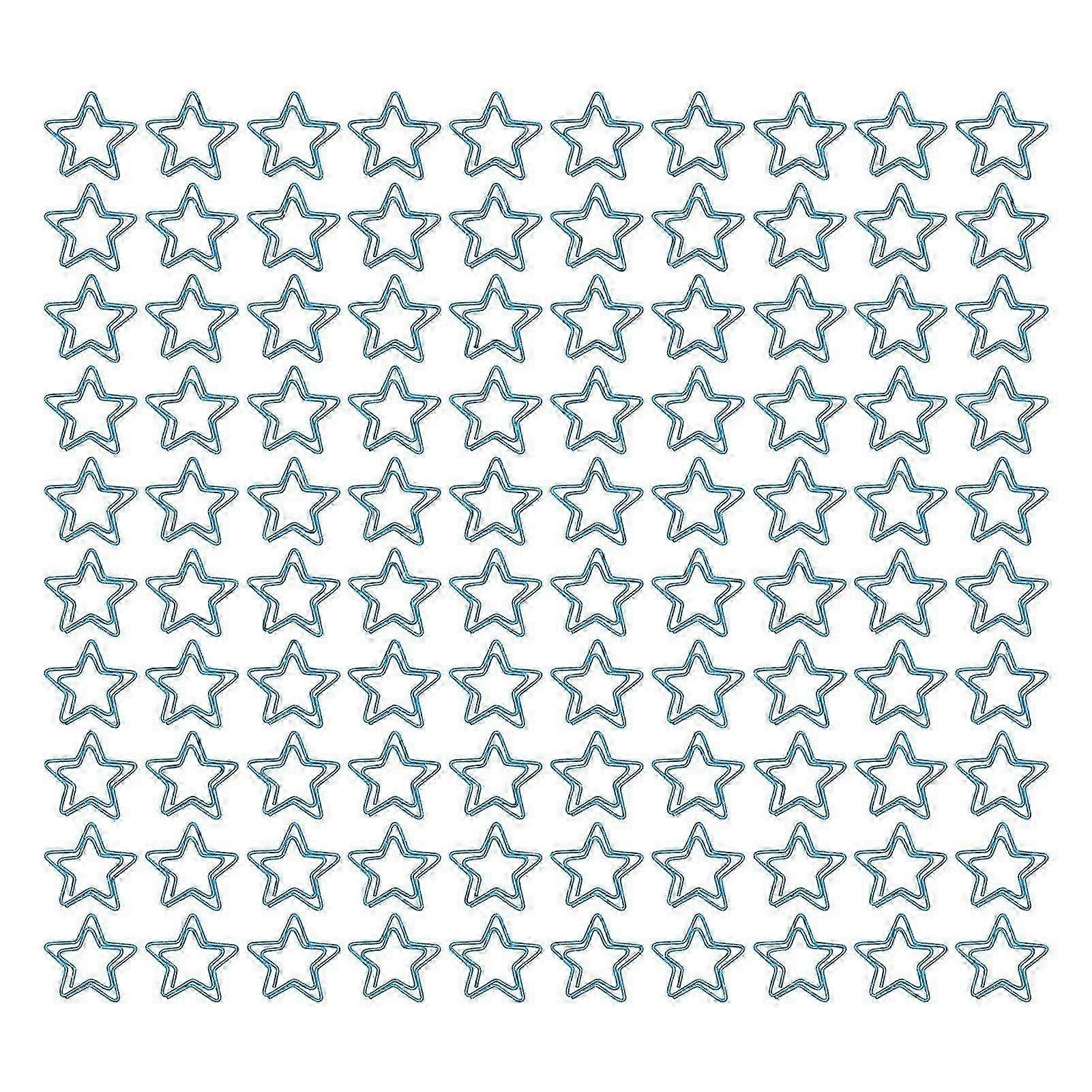 w 100pcs Star Shape Paper Clips Plating Process Rustproof Practical Metallic Paper Clips for Office Blue