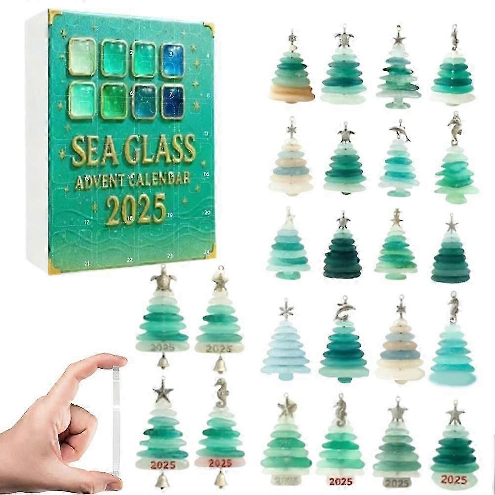 2D Christmas Tree Advent Calendar with 24 Ocean-Themed Acrylic Ornaments for Festive Fun