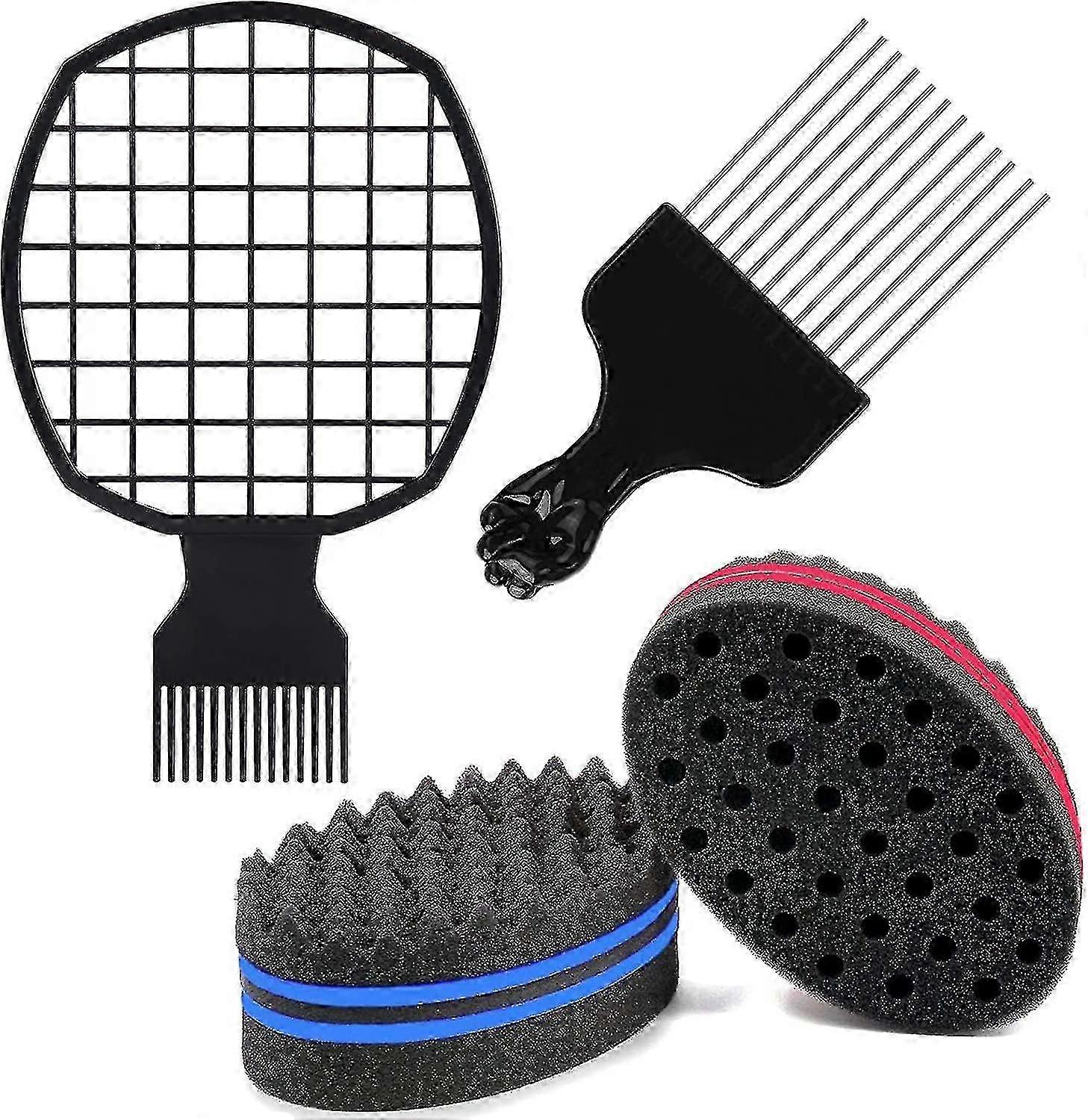 Hair Sponge Brush For Twists,4 In 1 Afro Twist Comb Set, Afro Pick Pik Comb,coils Wave Hair,curls Dread Afro Hair Suitable Home And Barber