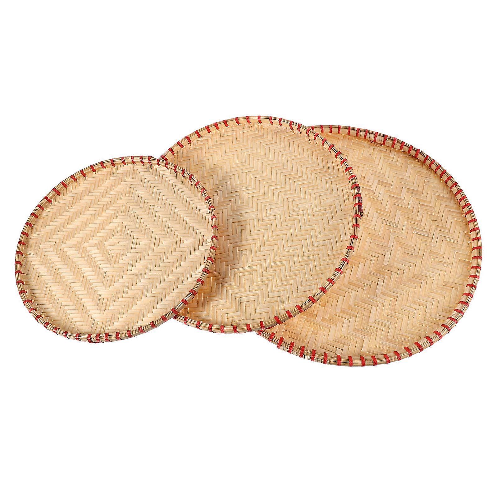 Handmade Brown Bamboo Woven Tray for Snack Storage 3Pcs Basket Set