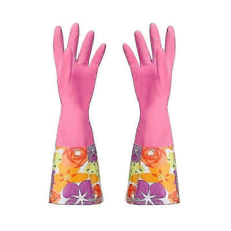 Kitchen Rubber Dishwashing Cleaning Gloves with Warm Lining Large 1 Pair