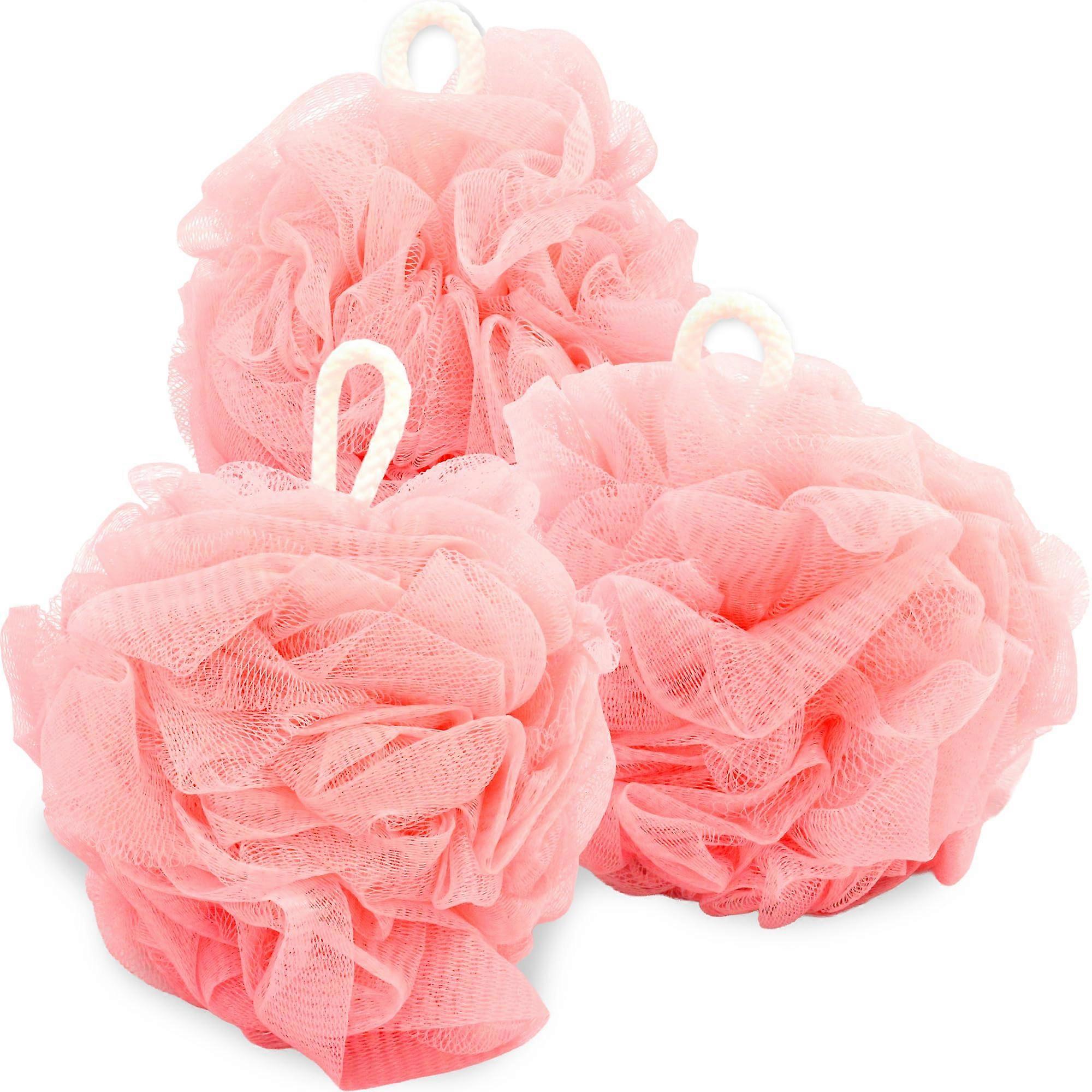 Bath Loofah 3 Pack Soft Mesh Sponge, Large Shower Pouf with Cotton Rope, Gentle Exfoliating Scrubber