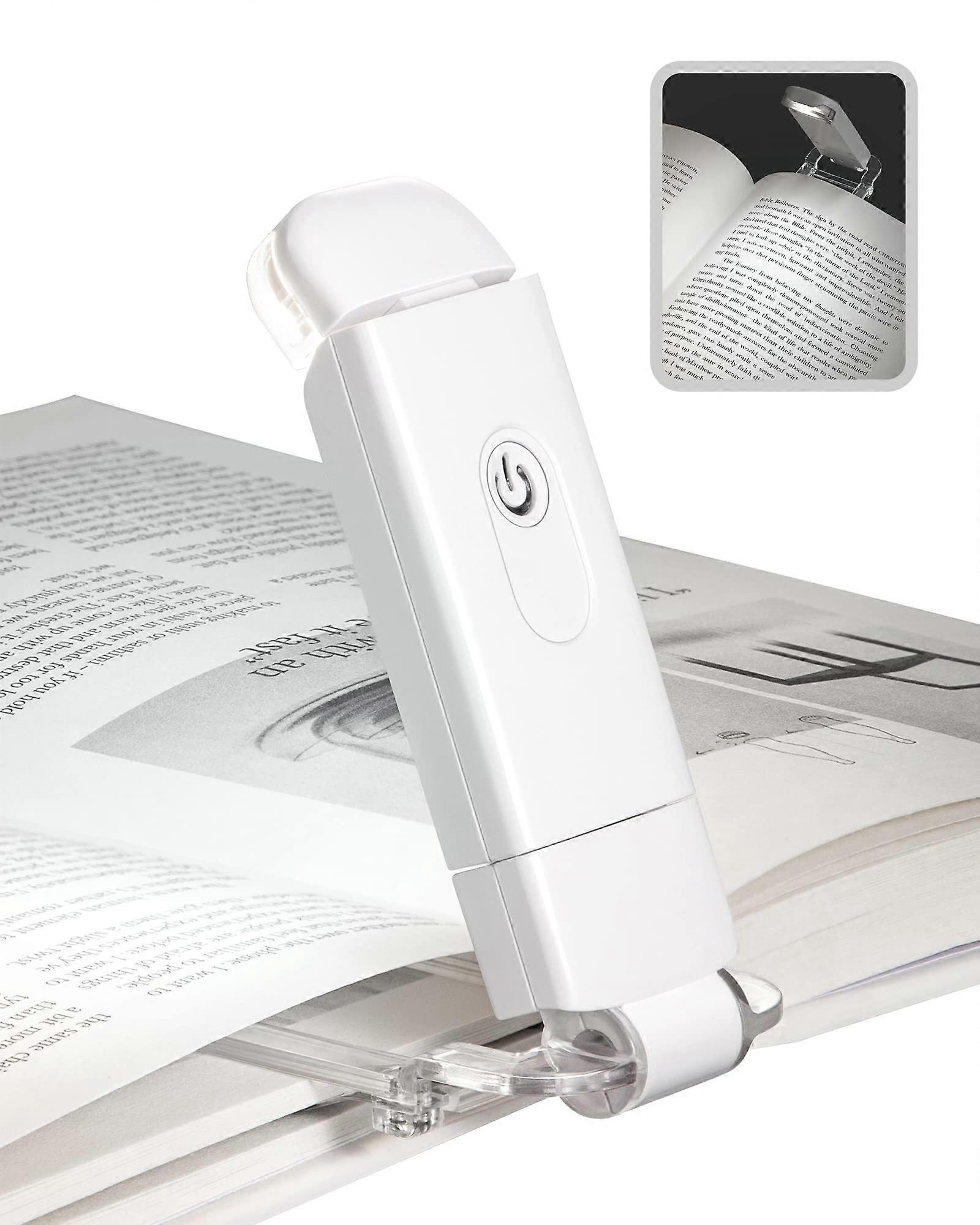 Book Reading Light Clip On, USB Rechargeable LED Lamp for Bedtime Reading, Adjustable Brightness, White