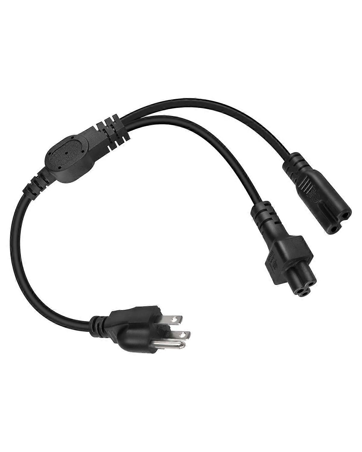 Power Cord Splitter NEMA 515P to C5 and C7 Y Cable 1.6FT Dual Device Power for Laptop Printer US Plug