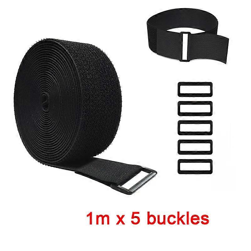 1/2/3/5m Nylon Hook Loop Fastening Cable Tape Adjustable Hook And Loop Straps Black With Buckles For Cord Organizer Or Storage