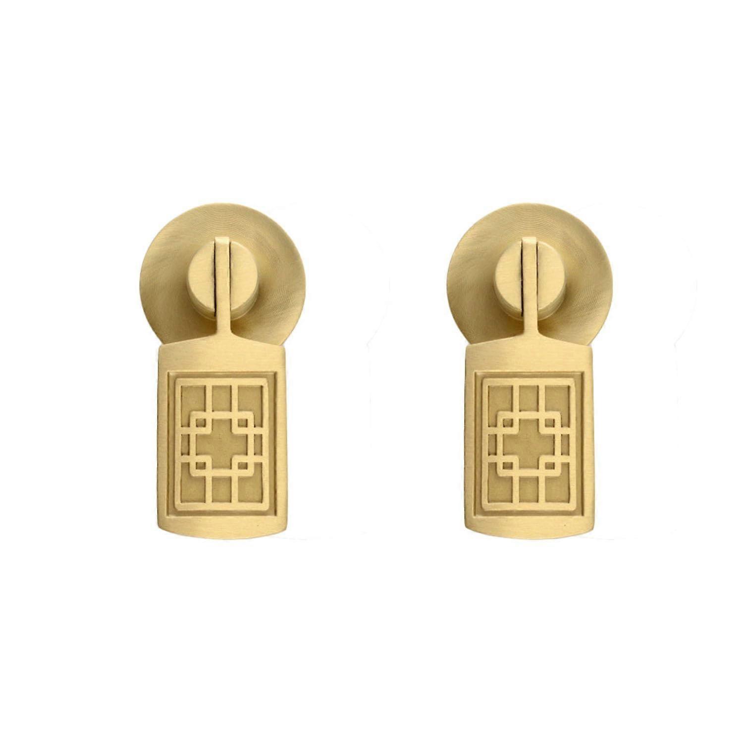 2PCS Solid Brass Cabinet Knobs Chinese Style Drawer Pulls Brushed Gold for Cabinets and Closets