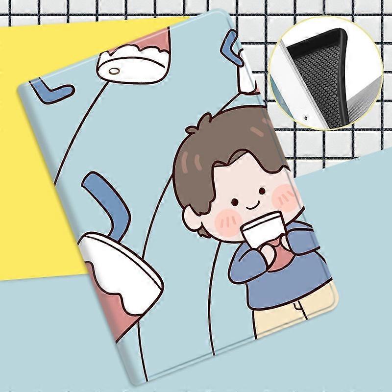 Capa estilosa para iPad 18/20/21/22 de 12,9 polegadas com estampa de chá com leite e mini relógio.