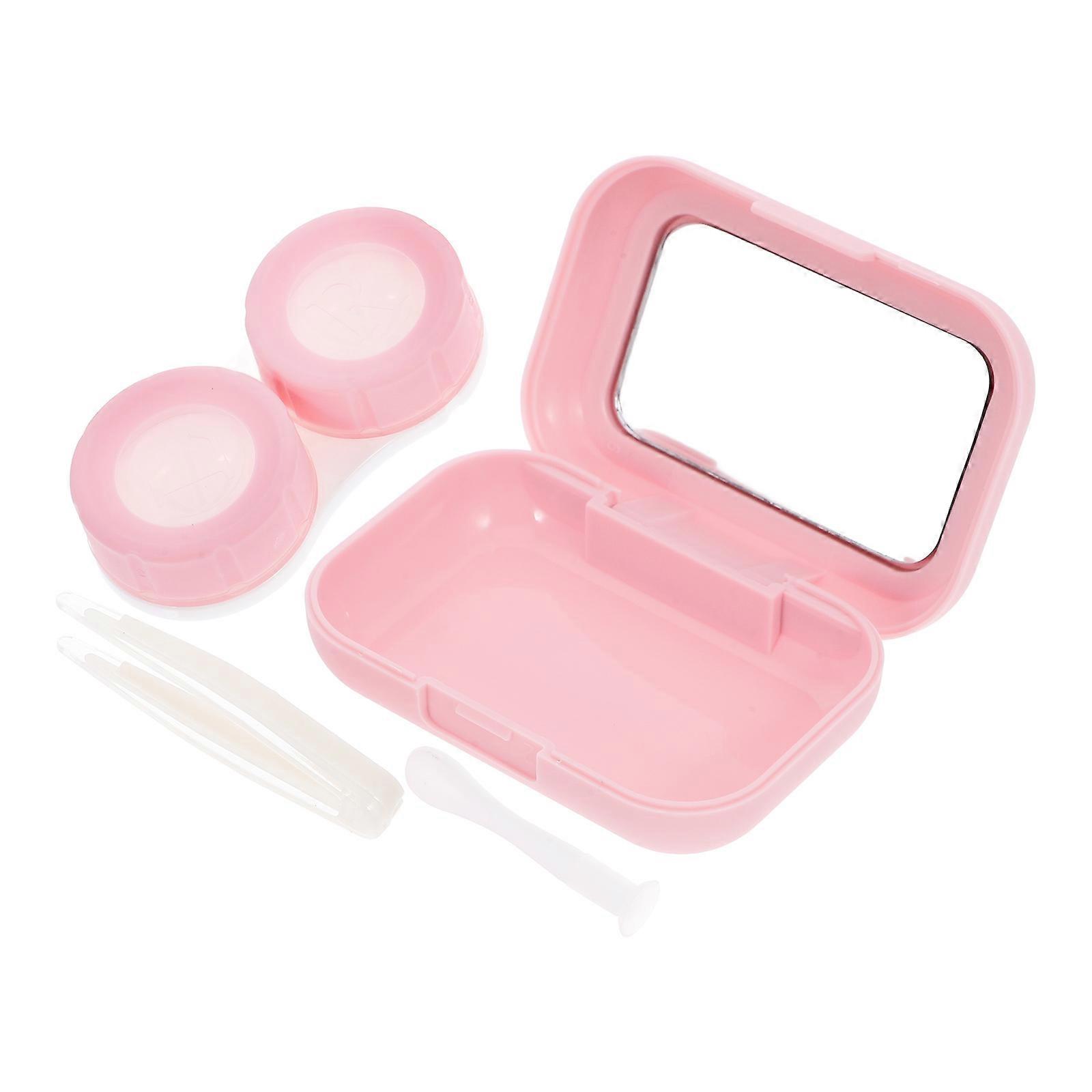 Cute Contacts Lens Case Kit With Mirror For Users In Pink Color With Simple Design Ideal For Outdoor Use 1 Set